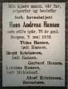 1932.05 - Bergens Tidende - Hans Andreas Hansen - far til Gerhard Hansen - d1932.05.07